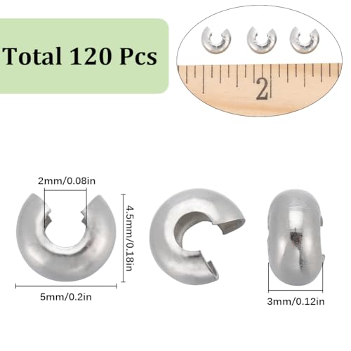 SUNNYCLUE 1 Box 120Pcs 4mm Crimp Bead Covers Half Round Open Crimp Beads Knot Cover Small Metal End Caps Stainless Steel Spacer Beads Cover for Jewellery Making DIY Crafts Bracelets Necklace Adults - Image 2