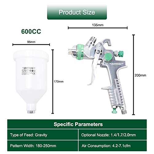Dotool Hvlp Spray Gun 1.4Mm Fluid Tip High Pressure 3600 Psi Automotive Air Paint Sprayer Gun Kit 600Cc Plastic Cup Professional Gravity Feed Detail Sprayer For Car Primer,Furniture Surface #TOP4