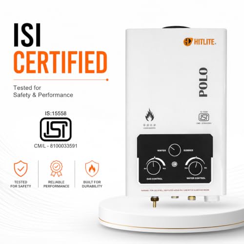 Image of POLO 6L PNG Gas Geyser for Pipeline Gas Connection | Pure Copper Heat Exchanger | ISI & BIS Certified | Instant Water Heater | No Electricity Required | 2 Years Warranty | White