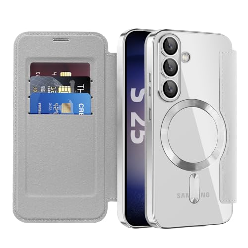 Protection sans fil Samsung S25 étui à rabat transparent et coque cuir robuste