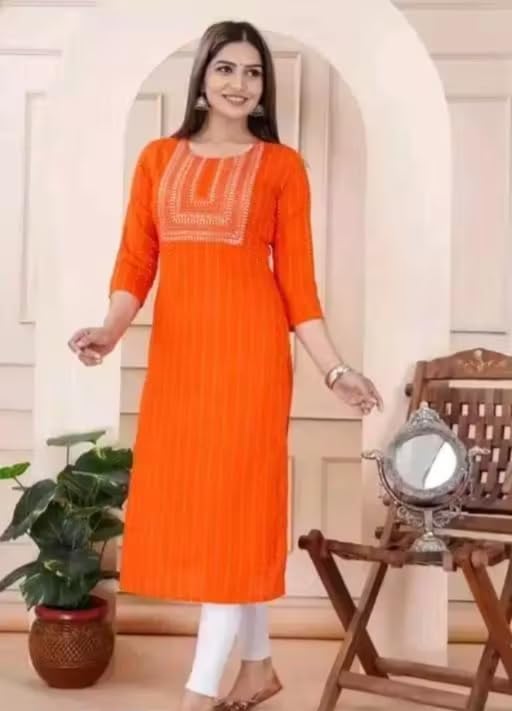 Image of Women Printed Cotton Rayon Kurti | Stylish A-Line Casual & Office Wear Kurta for Women | 3 /4 Sleeve | PF20