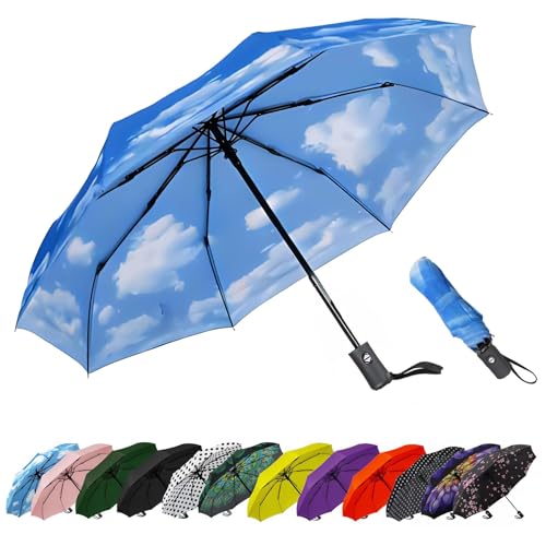 Image of SIEPASA Windproof Travel Compact Umbrella-Automatic Umbrellas for Rain-Compact Folding Umbrella, Travel Umbrella Compact, Small Portable Windproof Umbrellas for Men Women Teenage. (Sky)