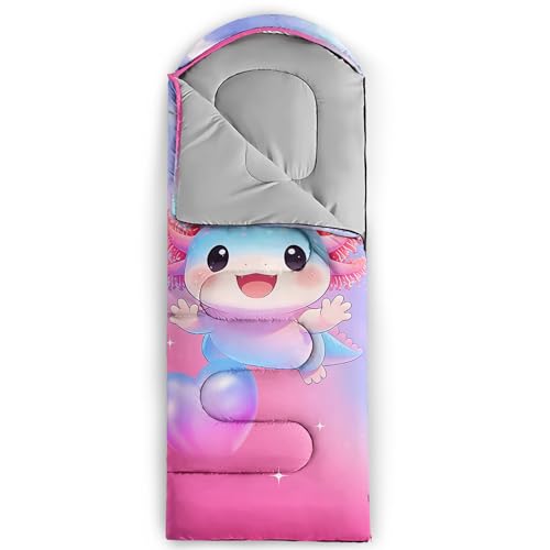Image of QOOMO Axolotl Cute Camping Sleeping Bags,3 Season Warm & Cool Weather,Lightweight,Waterproof Sleeping Bags for Adults & Kids,Traveling,and Outdoors