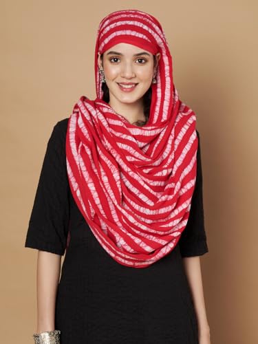 Image of Women's Cotton Rayon Bandhani Print Dupatta with Tassels 2.25 Meters | Women's cotton printed dupatta with tassels.