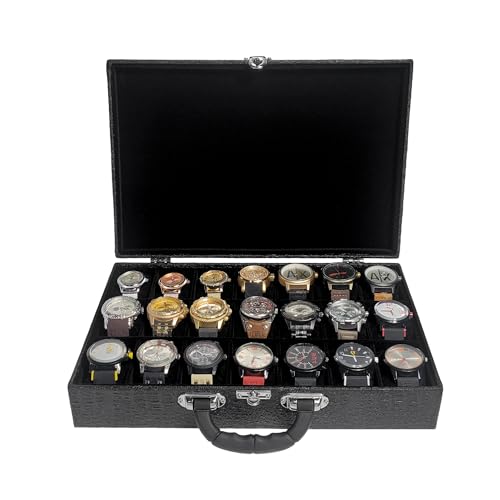 Estojo Para 21 Relógios Sem Vidro Preto Com Interno Aveludado Preto Maleta Relógio Porta