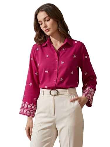 Women’s Viscose Rayon Embroidered Shirt, Floral Embroidery Casual...