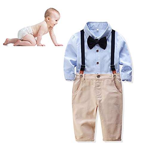 Baby Boy Gentleman Outfits Anzüge Streifenhemd Hosenträger Hosen Fliege...