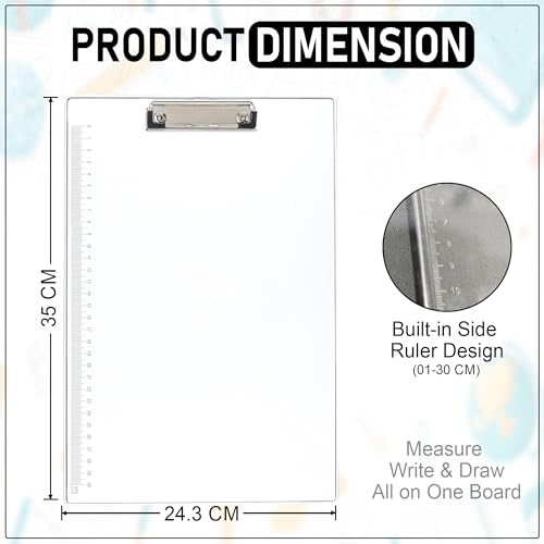 Image of GLUN Transparent Acrylic Exam Board with Ruler Marks, Size 14x10 Inches, Clear Clip Board use in Office Supply & School Supplies