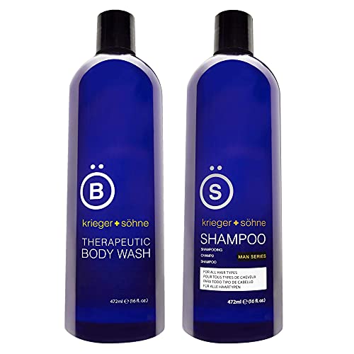 Shampoo for Mens Hair with Invigorating Tea Tree Oil and Body Wash for Men with Argan, Coconut, and Orange Oils, 16oz Bundle