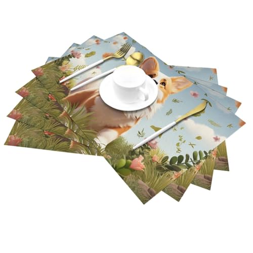 Sets de table en PVC tissé Corgi lavables pour protéger la table - 7
