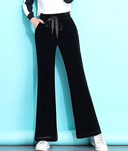 Kedera Women\'s Corduroy Velvet Pants Comfy Pull on Elastic Waist Trousers Drawstring Pants Black - Thumbnail 2