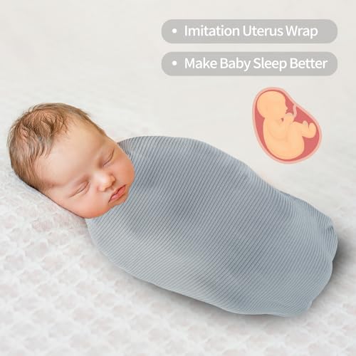Image of Viviland Jersey Swaddle Blanket, Ultra Soft Stretchy Receiving Blanket for Newborn, Baby Swaddle Wrap for Boys & Girls, 2 Packs,40 x 30 in, Grey & Pink