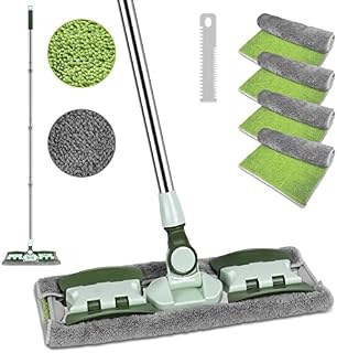 MASTERTOP Flat Floor Mop, Professional Microfiber Mop with 4 Microfibre Mop Pads, Dry Wet Mop for Laminate, Tile, Hardwood Floor Cleaning - Send 1 Scraper
