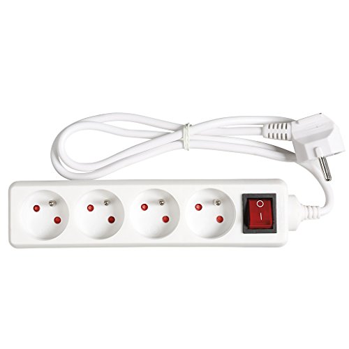 EXPERT LINE - Multiprise électrique 4 prises, prise multiple - Bloc multiprise électrique 4 prises + interrupteur, rallonge multiprises électriques - 4P / 16A / 3G1mm² - Blanc - Protection enfant