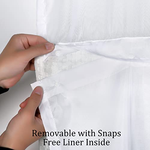 Caremee Waffle Shower Curtains With Snap-In Fabric Liner Hotel Grade, Machine Washable, Cotton Blend Fabric Bathroom Curtains, Hotel Grade, Heavyweight Fabric & Mesh Top Window, 72 X 84 Inch, White #TOP2