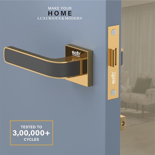 Image of GLOXY Baby Latch Door Locks for Bathroom Door Lock, Balcony Store Room Keyless Pull Handle Set with Brass Baby Latch for Home, Kitchen| Gold & Black Finish (2 Years Warranty, Pack of 1)