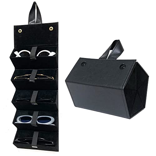 Image of Longjet Glasses Case Travel Sunglasses Organizer Leather Eyeglasses Storage Box Multiple Slots Hanging Eyewear Holder