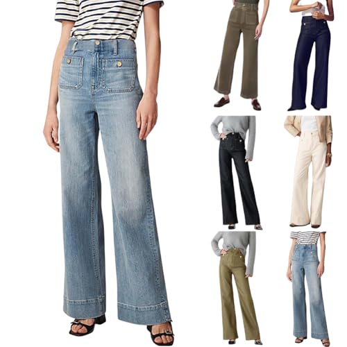 Oprah's Favorite Jeans, Tummy Control Sailor Wide Leg Trouser, High Waisted Cropped Denim Pants, Jeans for Women Trendy4