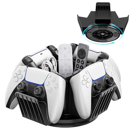 KDD Controller Organizer for Desktop - 360°Rotatable Controller Holder with Storage Box - Universal Stand for 4 Controllers, Desk Organizer for Switch Remote Control Pen Gamer Accessories