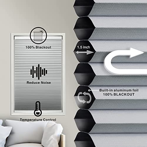 Abocide Custom Blackout Cellular Shades Cordless, Top Down Bottom Up Pleated Window Blinds, Room Darkening Honeycomb Shades For Bedroom, Child Room, 1.5'' Single Cell (White,Blackout) #TOP1