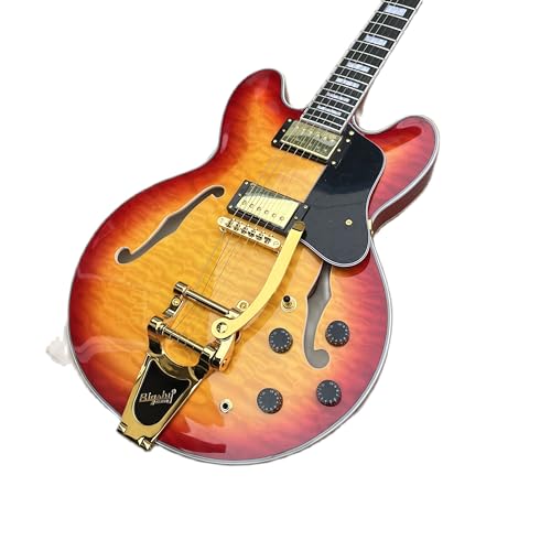 Guitare jazz F-Hole sunburst aux finitions dorées et lutherie d'exception