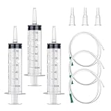 3 Pack 60ML Large Syringe with 1m Flexible Tube,Sterile Individual Package for Lab Measuring, Garden Watering, Industrial Use, Plant Watering,Pet Feeding
