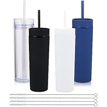 Volhoply 16oz Plastic Skinny Tumbler With Lid and Straw Bulk 4 Pack,Insulated Double Wall BPA Free Matte Acrylic Tumblers,Iced Coffee Travel Reusable Party Cup,Customizable Diy GiftsAssorted,4 Set