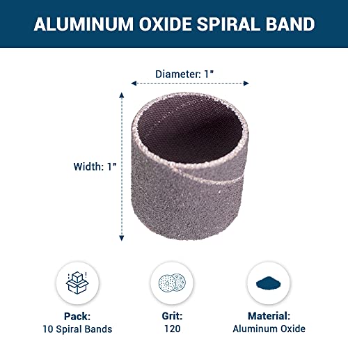 Benchmark Abrasives 1" X 1" Aluminum Oxide Abrasive Spiral Bands For Rotary Tools, Drum Sleeves For Sanding Deburring Blending Polishing On Metals Plastic Wood Rubber (10 Pack) - 120 Grit #TOP4