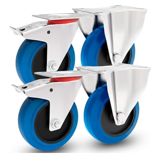 Transportrollen mit Bremse 125mm Möbelrollen Schwerlast - Bockrollen Set Gummi Rollen Blue Wheels Lenkrollen für Rollbrett Werkstatt schwere Möbel Palettenmöbel Rollwagen Räucherschrank Werkzeugwagen