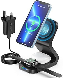 3 in 1 Magnetic Wireless Charger Stand,15W Fast MagSafe Wireless Charging Station Compatible with iPhone 14/13/12 Series,Apple Watch Series,MagSafe Charger Stand Dock for Airpods 2/3/pro - Black