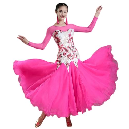 Robe de danse de salon pour femme tenue de valse coupe ajustée en tulle floral