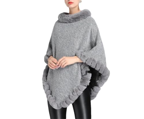 Women's Thick Warm Faux Rabbit Poncho Cape Winter Loose Pullover Coat Fashionable Autumn Cloak Wrap