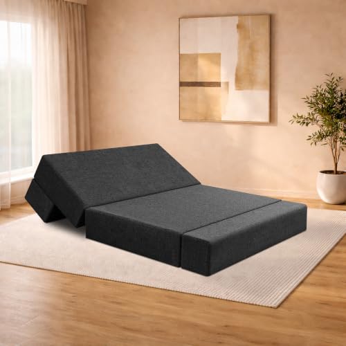 Image of Sofa-Cum-Bed | Three-Seater Couch with Armrest | Modern Fabric Sofa for Living Room, Bedroom & Office-Black