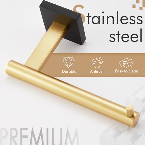 Image of KOKOSIRI Toilet Paper Holder Black with Gold Toilet Roll Holder Hold Mega Rolls Kitchen Bathroom Tissue Paper Dispenser Stainless Steel, B2005GDK
