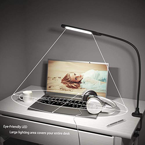 LED Desk Lamp with Clamp,Flexible Gooseneck Clamp Lamp,Dimmable,Touch Control 3 Color Modes,Eye-Care Table Light with Adjustable Arm,Architect Lamp for Home/ Office /Workbench/Reading Working