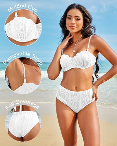 High Waisted Bikini Sets for Women 2 Piece Underwire Swimsuits Tummy Control Bathing Suit Bandeau Teen Girl4