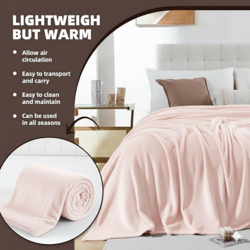 Image of Harleen Blankets, 250 GSM Super Soft Flannel Cozy Blankets for Double Bed, Washable Lightweight Blanket for Couch Sofa Bed Office, Warm Plush Blankets for All Season (90 inchx90 inch) (Pink, Double)