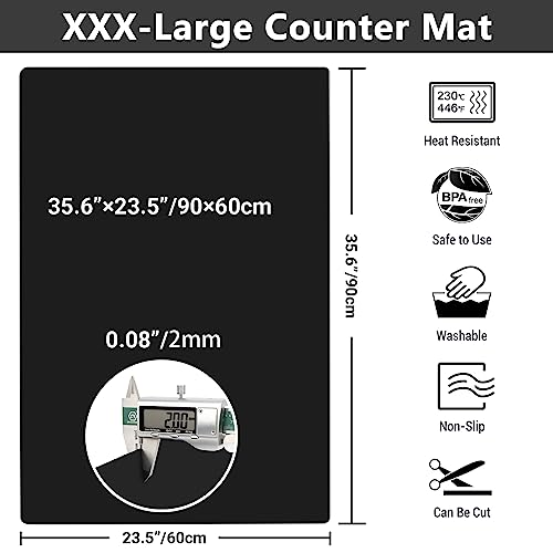 Ewen 35.6X23.5 Inch Extra Large Silicone Mats For Kitchen Counter, 2Mm Thick Heat Resistant Coffee Mat Bar Mat, Glass Top Stove Cover Countertop Protector For Air Fryer, Baking, Crafts, Black #TOP2