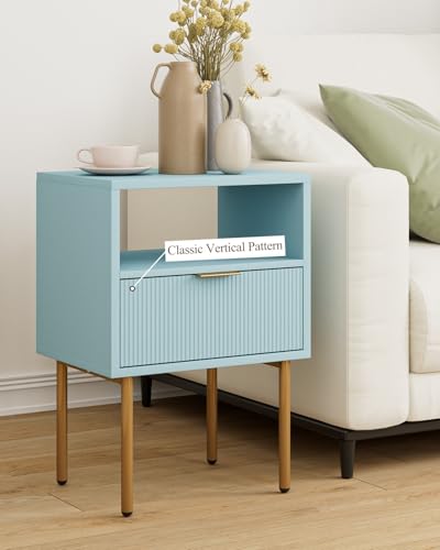 HEYZOEY Nachttisch, Nachtschrank mit 1 offenen Ablagen und 1 Schublade, Modern Nachtkästchen, Boho Nachtkommode für Schlafzimmer… – Ansicht 2