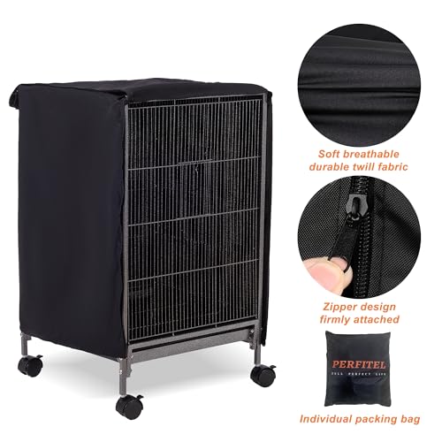 Image of Small Bird Cage Cover(Black) Good Night Black-Out Cover for Birdcage with Roof Top Durable Breathable Washable Material (cage is not Included) (17.9 inch L x 17.9 inch W x 30.3 inch H, L Shape)