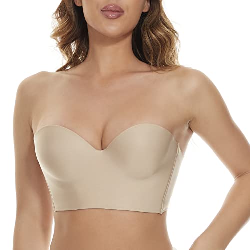 Sealsea Longline Strapless Bra For Women Underwire Push Up Bustier Bra Convertible Backless Bra Nude #TOP1