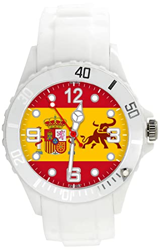 TAPORT® Montre à quartz en silicone blanc pour les fans du drapeau espagnol, blanc, Sangle