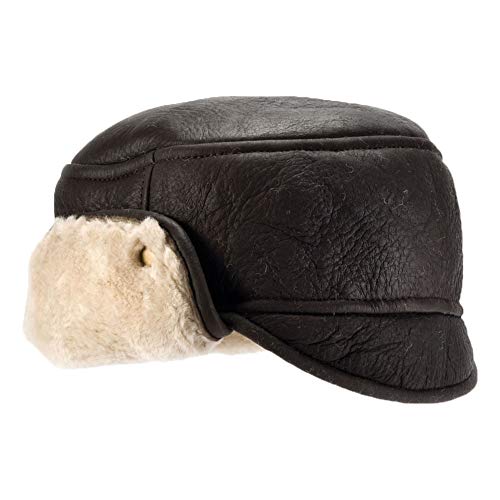 Image of Lambland Men's Luxury Leather & Sheepskin Peaked Cap (as8, Alpha, l, x_l) Brown