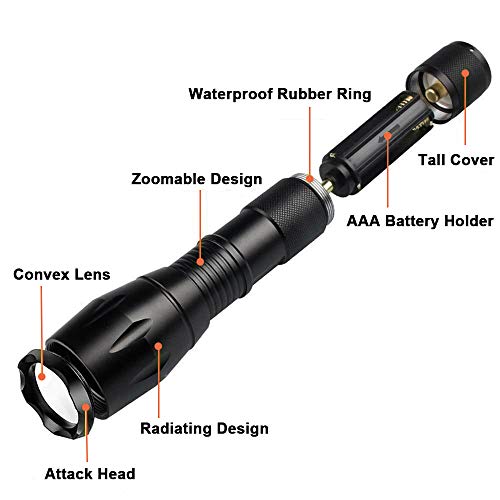BEIKE 2 Pack 1000 lumens Tactical Flashlights, Super Bright Handheld Outdoor CREE LED Torch Flashlight with Adjustable Focus 5 Light Modes for Camping Hiking Emergency(AAA Batteries Included) - Thumbnail 2