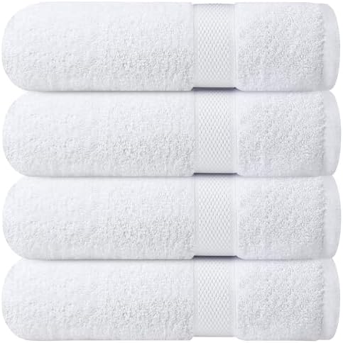 Infinitee Xclusives Premium White Bath Towels for Bathroom Set of 4 (27x54 Inches), 100% Soft Ring-Spun Cotton Bathroom Towels, Quick Dry, Durable, Ideal for Daily Use (Brilliant White)