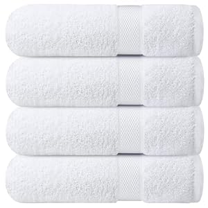 Infinitee Xclusives Luxury 100% Ring-Spun Cotton White Bath Towels Set of 4 (27×54 inches) – Soft, Absorbent & Quick-Drying Towels for Bathroom, Gym, Spa & Hotel Use (Brilliant White, Bath Towels)