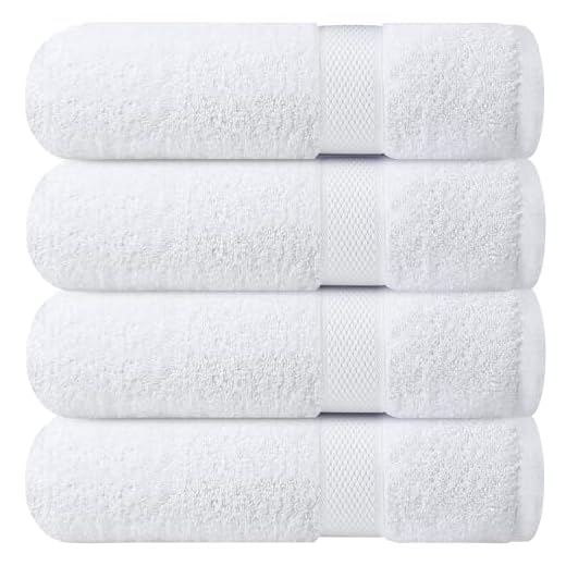 Infinitee Xclusives Luxury 100% Ring-Spun Cotton White Bath Towels Set of 4 (27x54 inches) – Soft, Absorbent & Quick-Drying Towels for Bathroom, Gym, Spa & Hotel Use (Brilliant White, Bath Towels)
