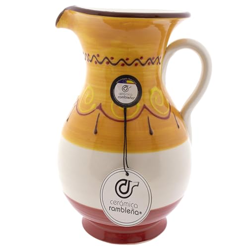 CERÁMICA RAMBLEÑA | Brocca per Acqua | Brocca per Latte | Caraffa in Argilla Terracotta | Caraffa per Succo | Brocca d'acqua Modello 04 | Decorazione 100% Fatta a Mano | 1.5 Litri