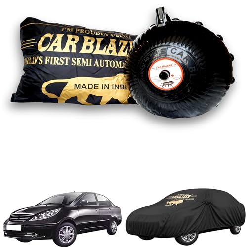 Image of CARBLAZER Portable & Semi-Automatic Full Body Car Covers: Heavy Duty Device| Anti-Theft| Dust & Scratch Proof | Water & Wind Resistant|Custom Fit| Dual-Side Cover, Compatible for Tata Manza Indica