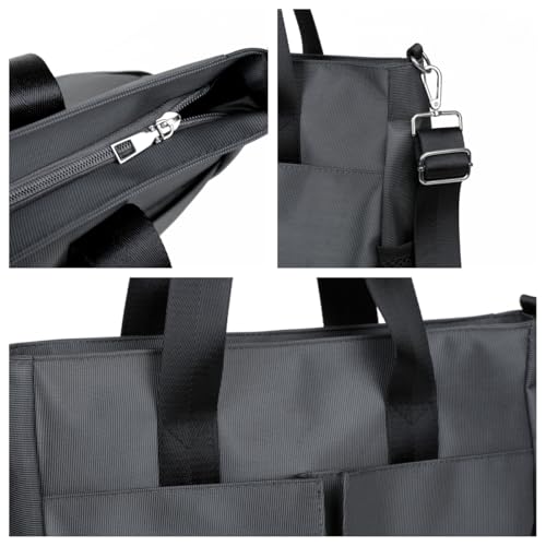 Oxford Canvas Tote Bag for Women,Crossbody Shoulder Bags for Men,Laptop Work Bag,Waterproof Nylon Multi Pocket Handbags for Teacher,Travel,Work,Outdoor,Black4